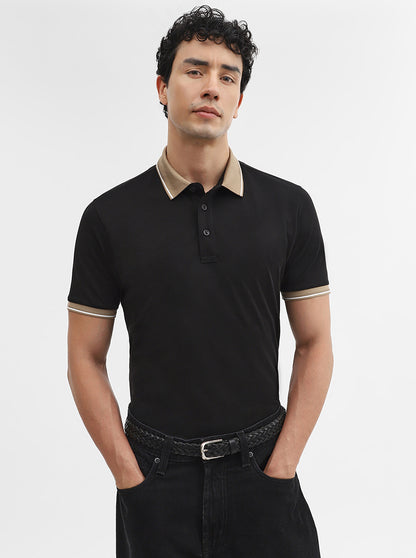 Black Solid Slim Fit Polo T-Shirt | JadeBlue