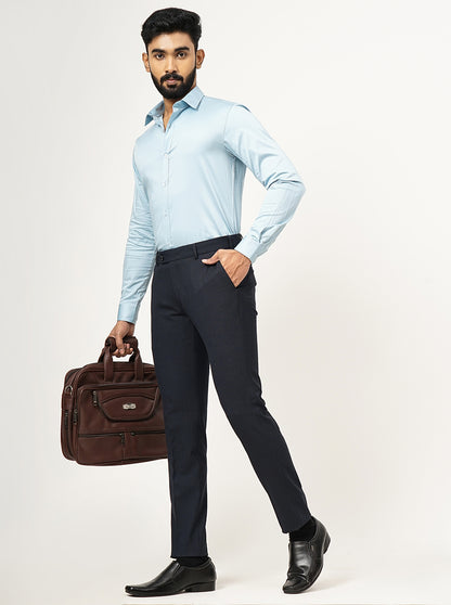 Navy Blue Checked Super Slim Fit Formal Trouser | JB Studio