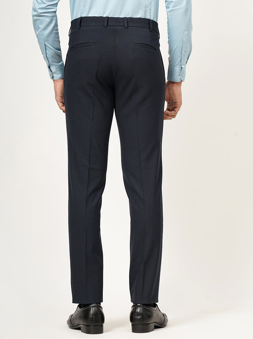 Navy Blue Checked Super Slim Fit Formal Trouser | JB Studio