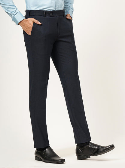 Navy Blue Checked Super Slim Fit Formal Trouser | JB Studio