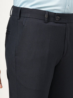 Navy Blue Checked Super Slim Fit Formal Trouser | JB Studio