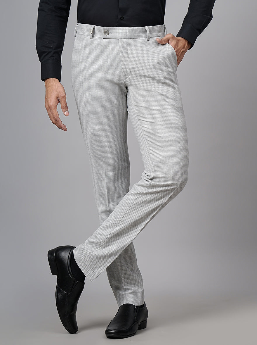 Light Grey Checked Super Slim Fit Formal Trouser | JB Studio