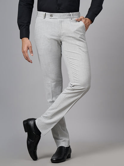 Light Grey Checked Super Slim Fit Formal Trouser | JB Studio
