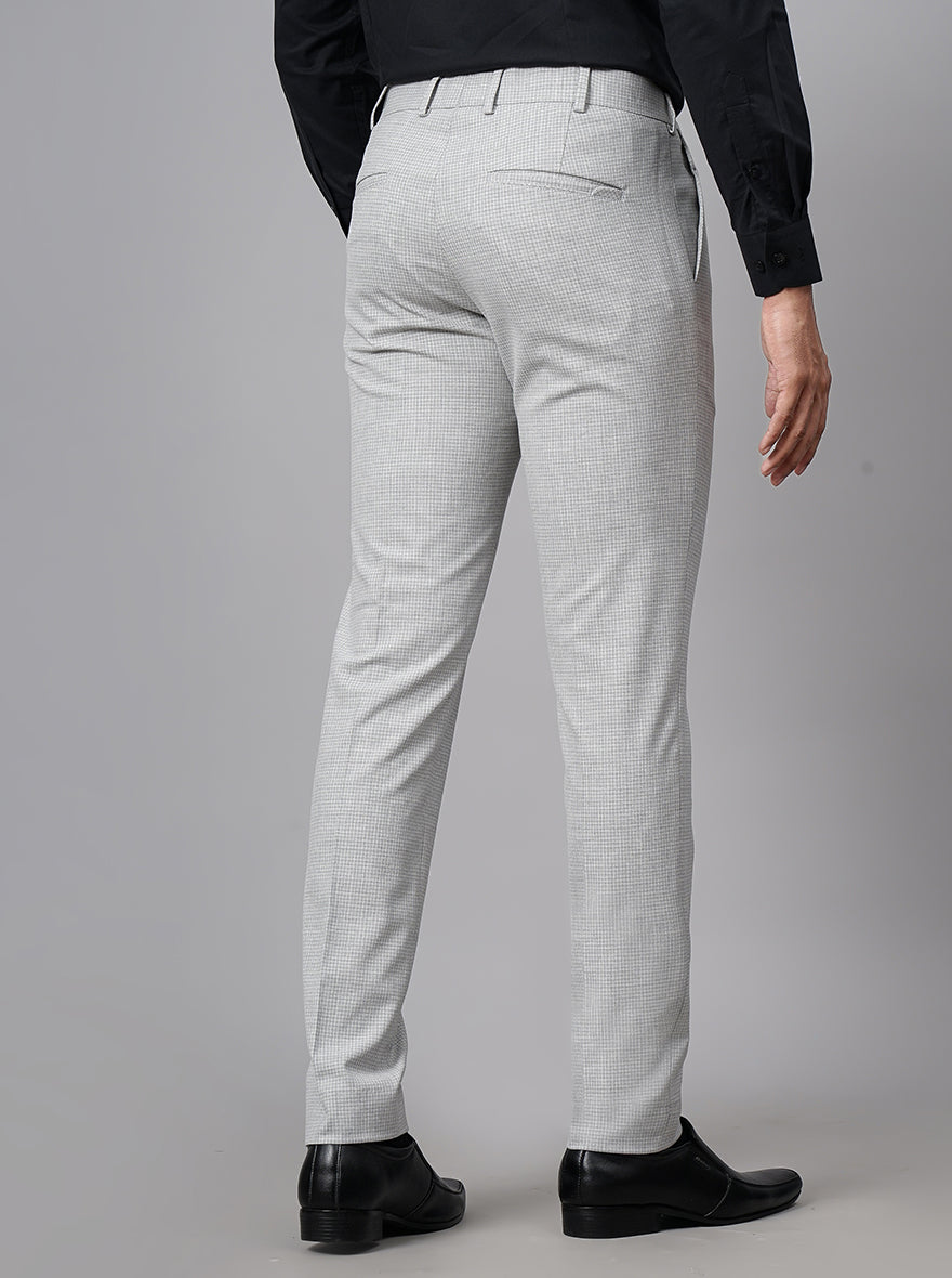 Light Grey Checked Super Slim Fit Formal Trouser | JB Studio