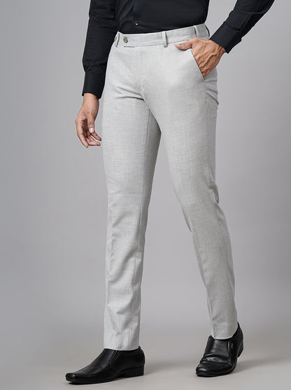 Light Grey Checked Super Slim Fit Formal Trouser | JB Studio