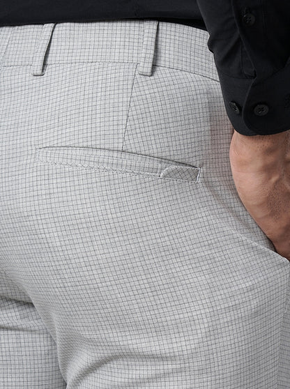 Light Grey Checked Super Slim Fit Formal Trouser | JB Studio