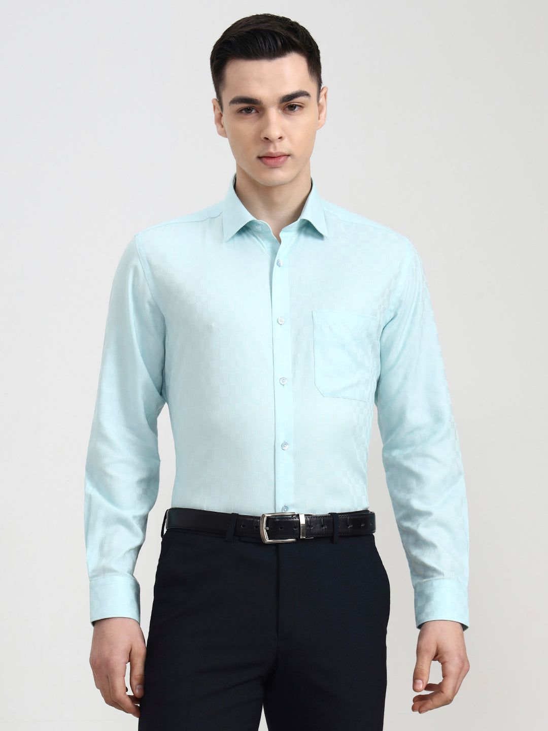 Sky Blue Solid Regular Fit Formal Shirt | JadeBlue
