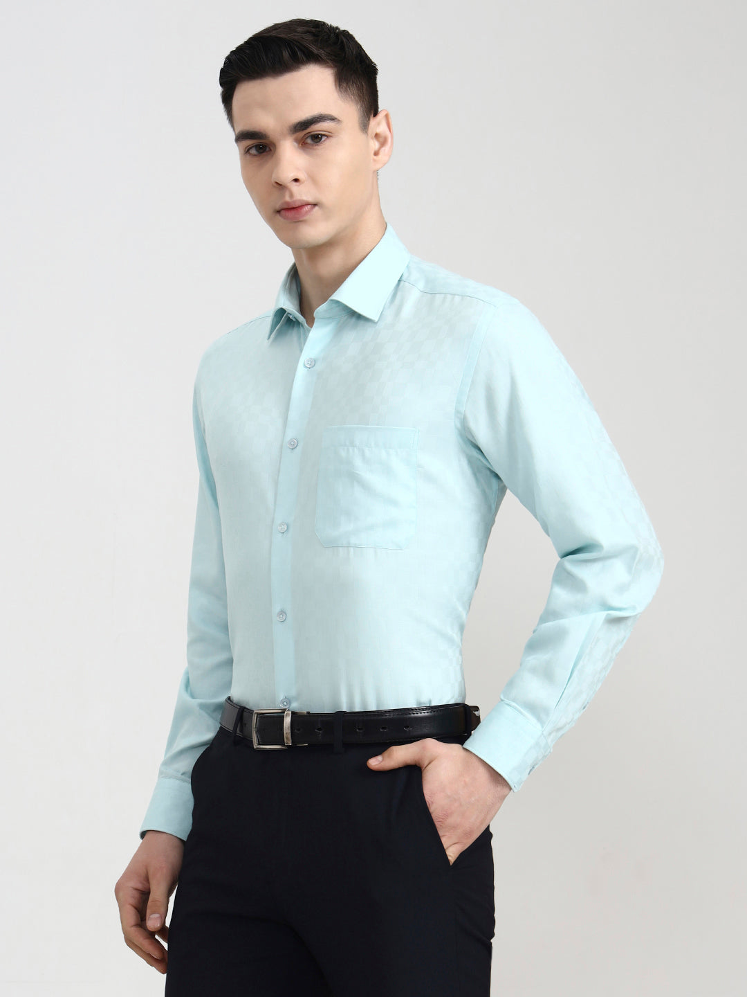 Sky Blue Solid Regular Fit Formal Shirt | JadeBlue