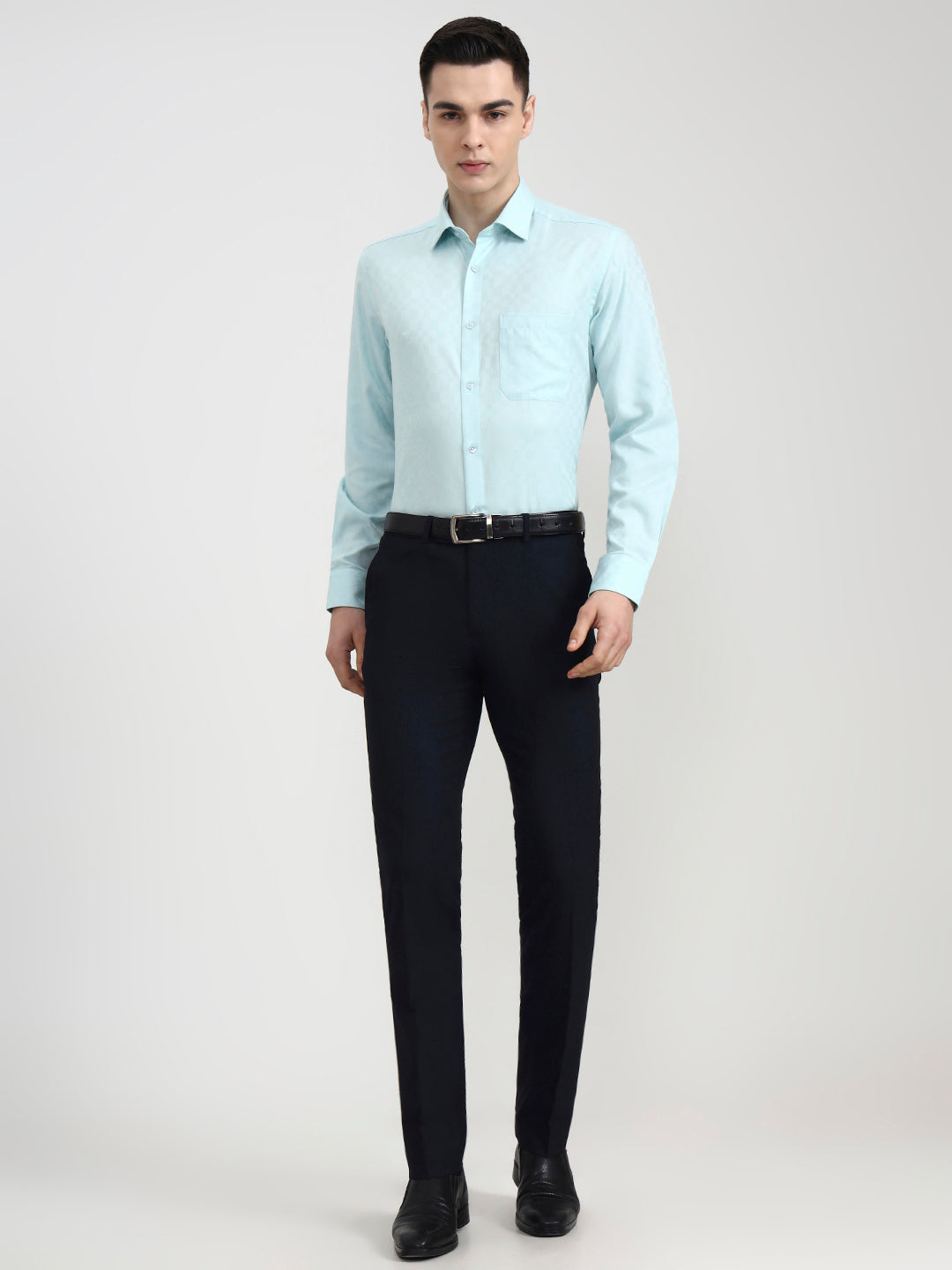 Sky Blue Solid Regular Fit Formal Shirt | JadeBlue