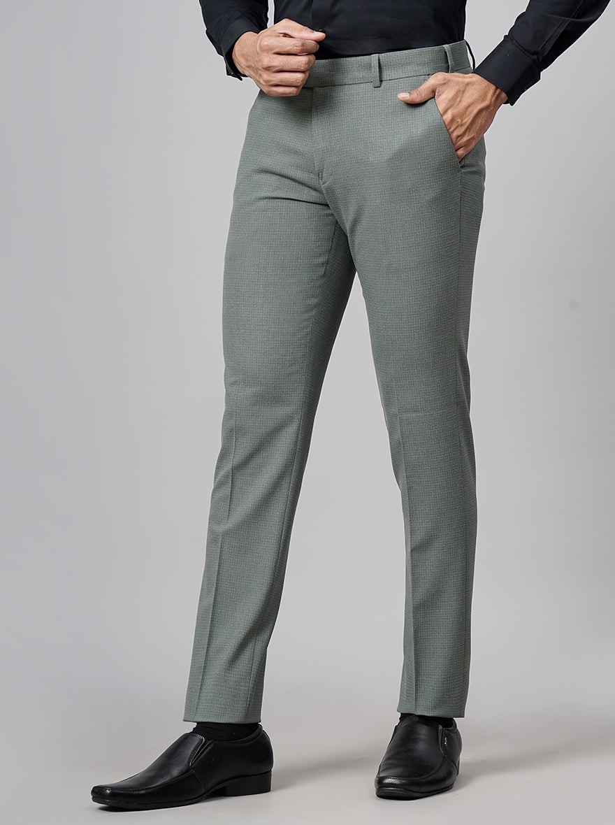 Olive Green Checked Super Slim Fit Formal Trouser | JB Studio