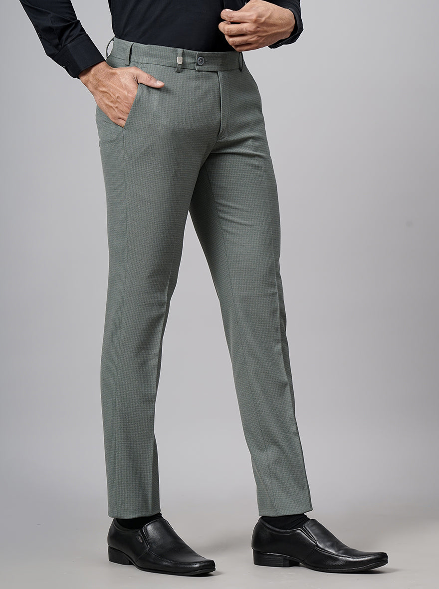 Olive Green Checked Super Slim Fit Formal Trouser | JB Studio
