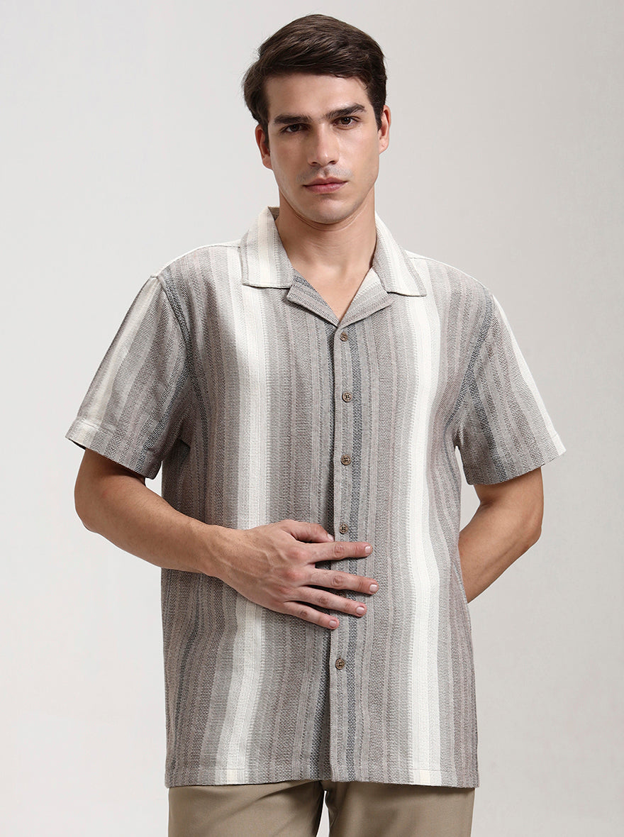 Brown Striped Slim Fit Casual Shirt | JadeBlue