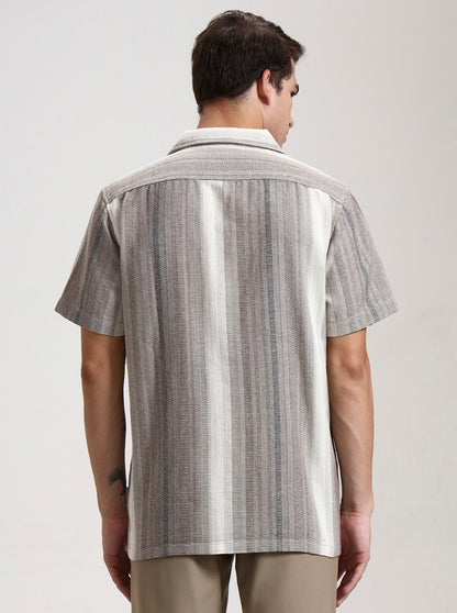 Brown Striped Slim Fit Casual Shirt | JadeBlue