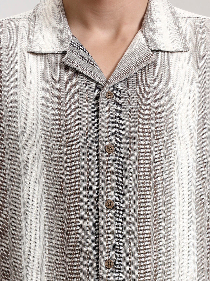 Brown Striped Slim Fit Casual Shirt | JadeBlue