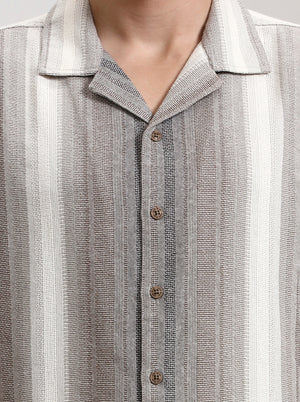 Brown Striped Slim Fit Casual Shirt | JadeBlue