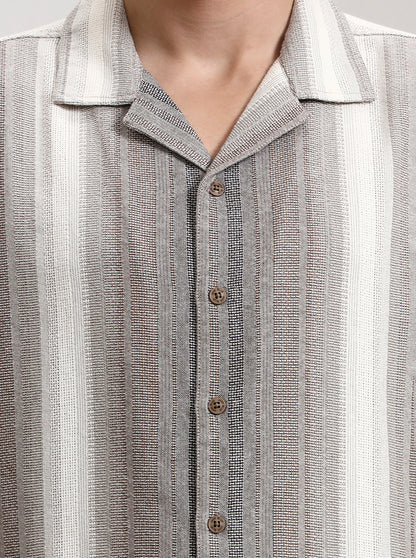 Brown Striped Slim Fit Casual Shirt | JadeBlue