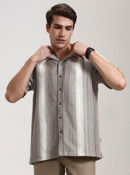 Brown Striped Slim Fit Casual Shirt | JadeBlue