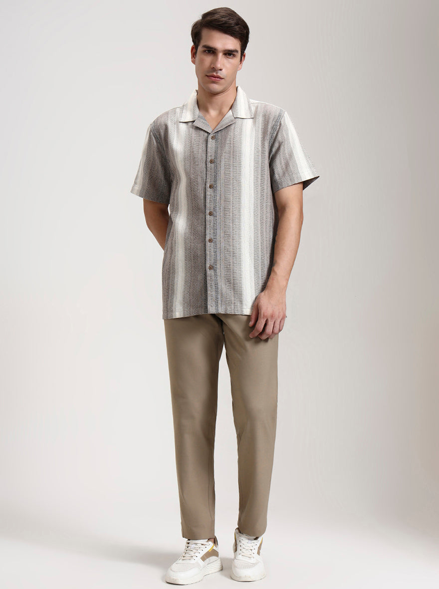 Brown Striped Slim Fit Casual Shirt | JadeBlue