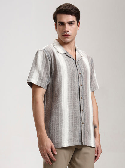 Brown Striped Slim Fit Casual Shirt | JadeBlue