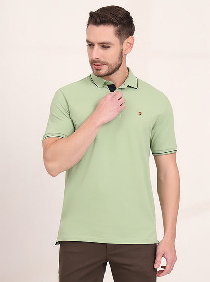 Herbal Green Solid Slim Fit Polo T-Shirt | JadeBlue
