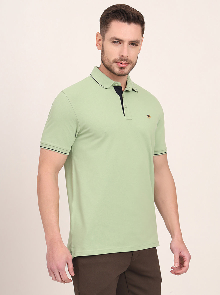 Herbal Green Solid Slim Fit Polo T-Shirt | JadeBlue