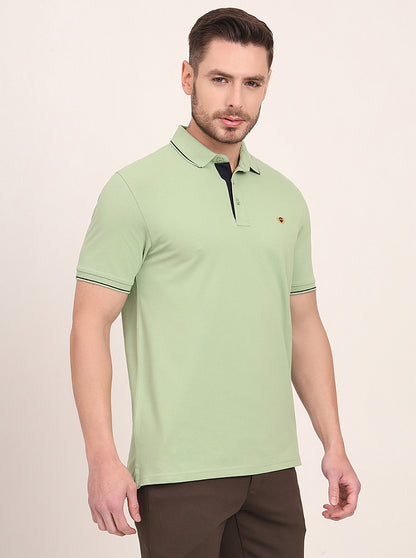 Herbal Green Solid Slim Fit Polo T-Shirt | JadeBlue