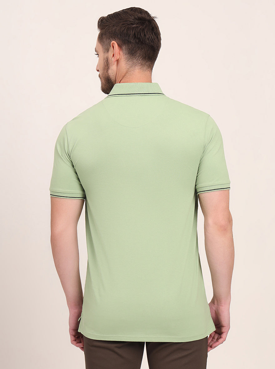 Herbal Green Solid Slim Fit Polo T-Shirt | JadeBlue