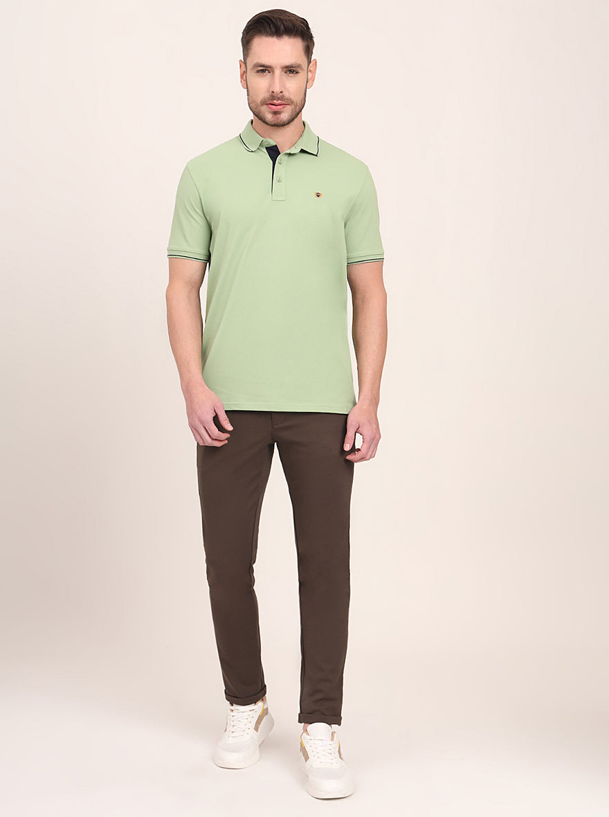 Herbal Green Solid Slim Fit Polo T-Shirt | JadeBlue