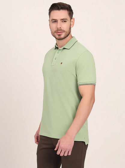 Herbal Green Solid Slim Fit Polo T-Shirt | JadeBlue