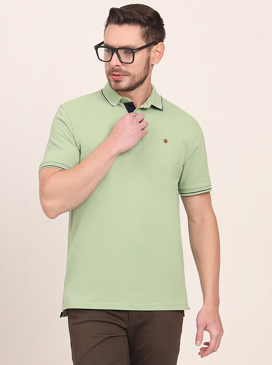 Herbal Green Solid Slim Fit Polo T-Shirt | JadeBlue