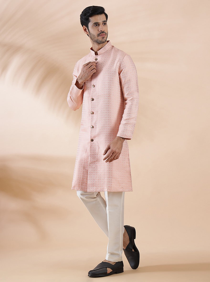 Coral Peach Self Design Kurta | The Kurta Company
