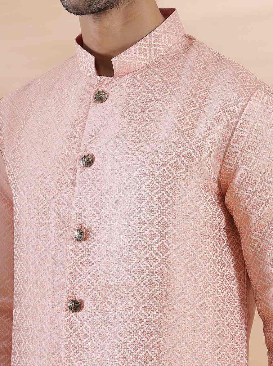 Coral Peach Self Design Kurta | The Kurta Company