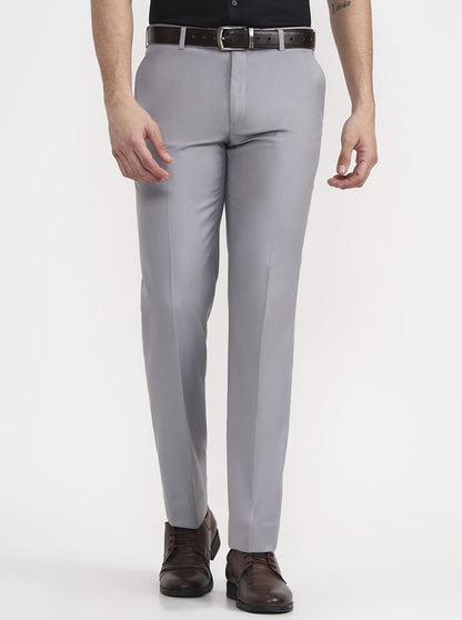 Light Grey Solid Regular Fit Formal Trouser | JadeBlue