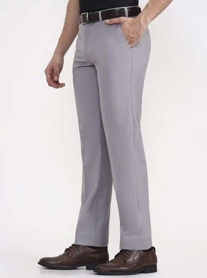 Light Grey Solid Regular Fit Formal Trouser | JadeBlue
