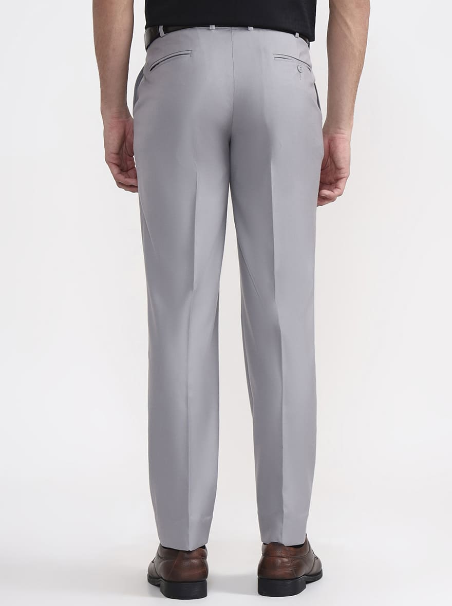 Light Grey Solid Regular Fit Formal Trouser | JadeBlue
