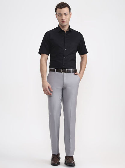 Light Grey Solid Regular Fit Formal Trouser | JadeBlue