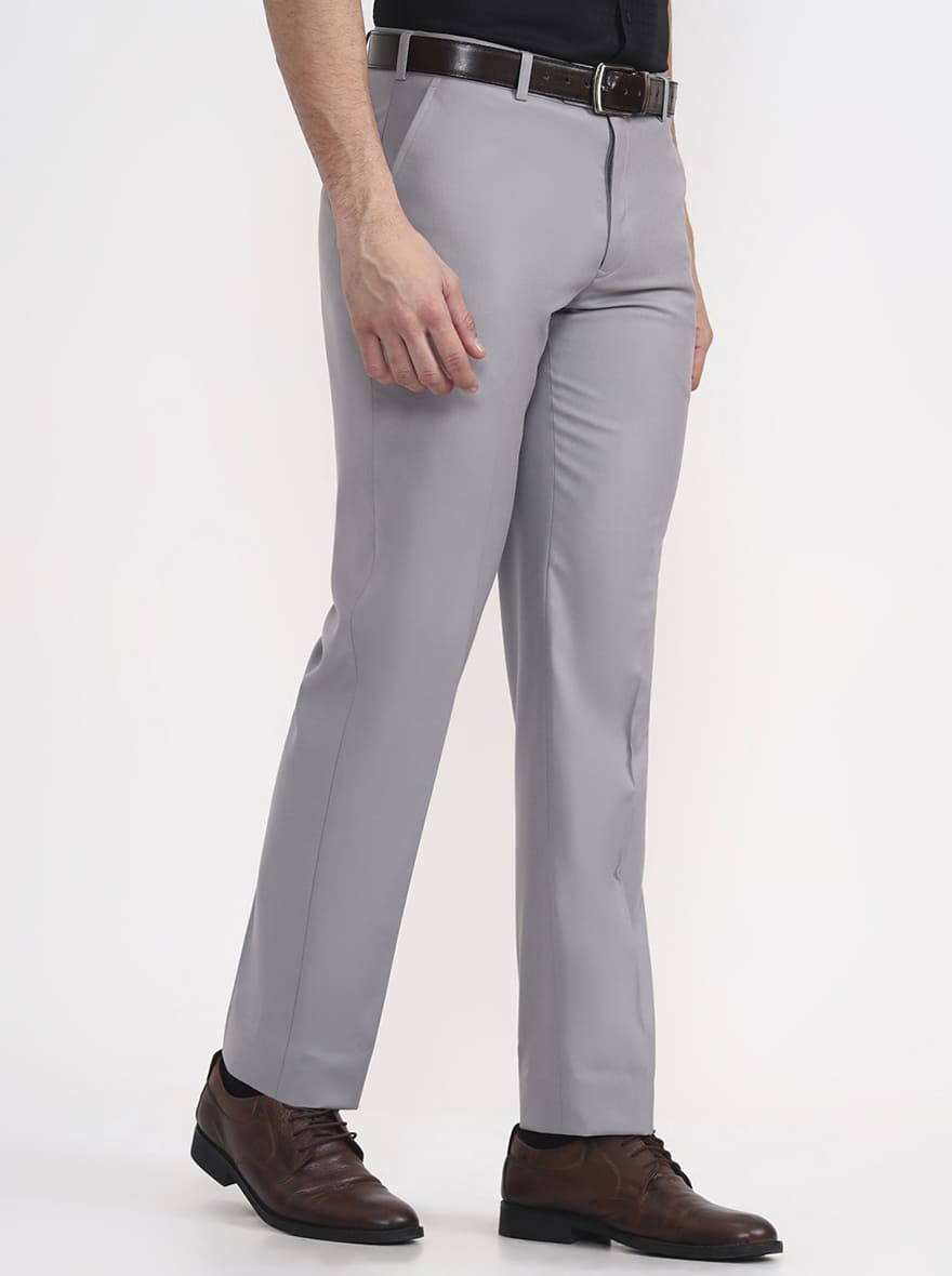 Light Grey Solid Regular Fit Formal Trouser | JadeBlue