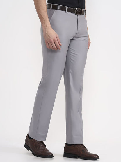 Light Grey Solid Regular Fit Formal Trouser | JadeBlue