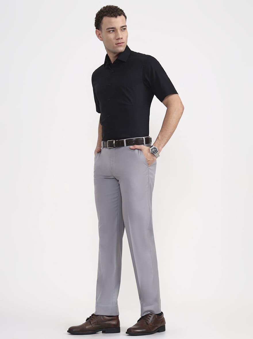Light Grey Solid Regular Fit Formal Trouser | JadeBlue