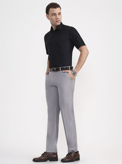 Light Grey Solid Regular Fit Formal Trouser | JadeBlue