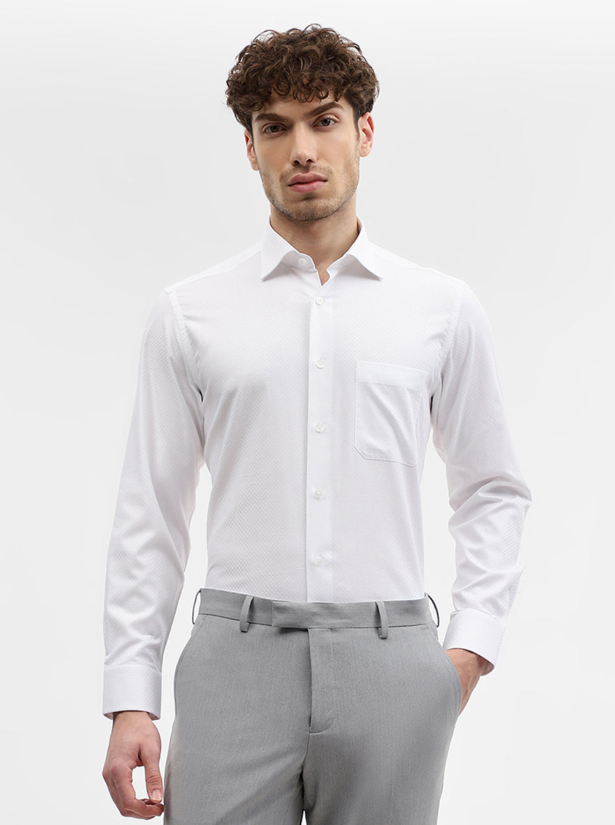 White Solid Slim Fit Formal Shirt | Metal