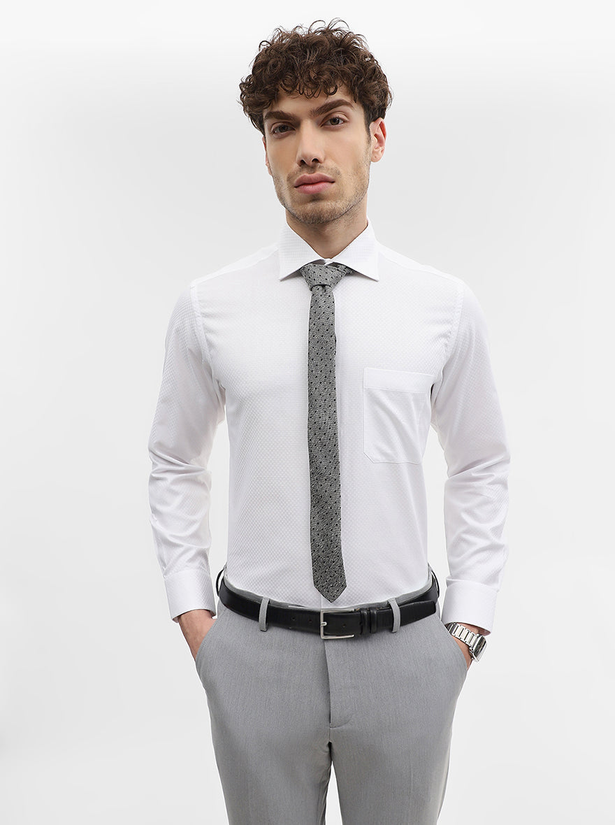White Solid Slim Fit Formal Shirt | Metal
