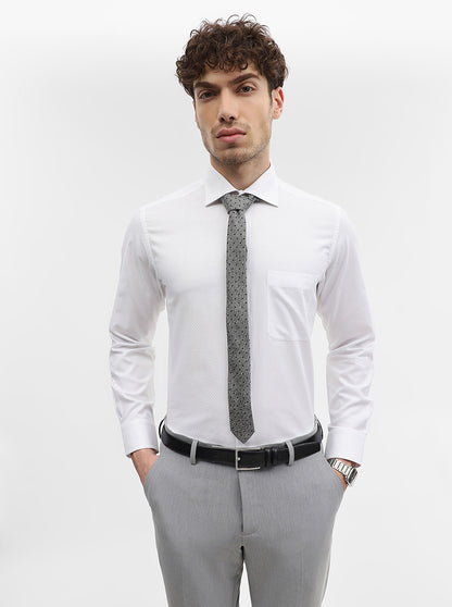 White Solid Slim Fit Formal Shirt | Metal