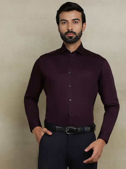 Wine Striped Slim fit Formal Shirt | Metal