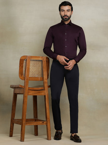 Wine Striped Slim fit Formal Shirt | Metal