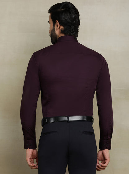 Wine Striped Slim fit Formal Shirt | Metal