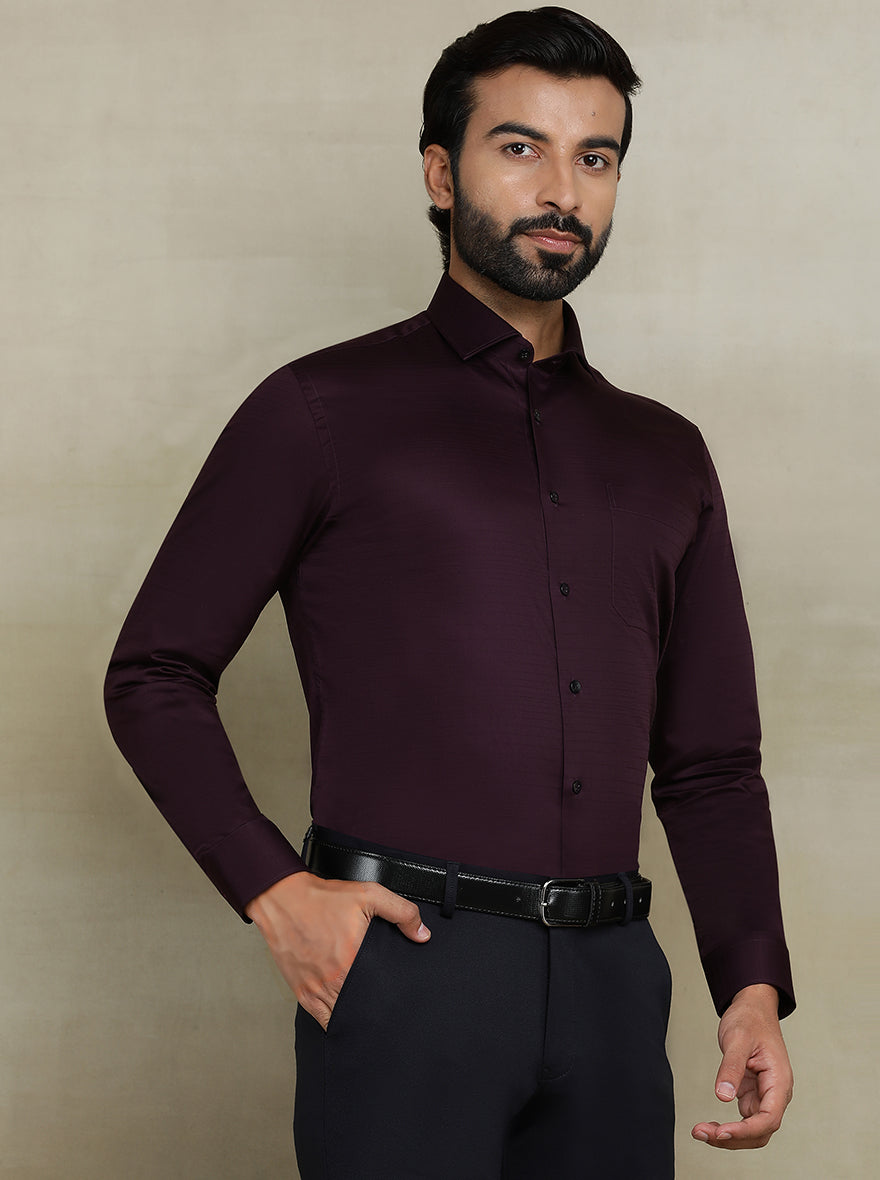 Wine Striped Slim fit Formal Shirt | Metal