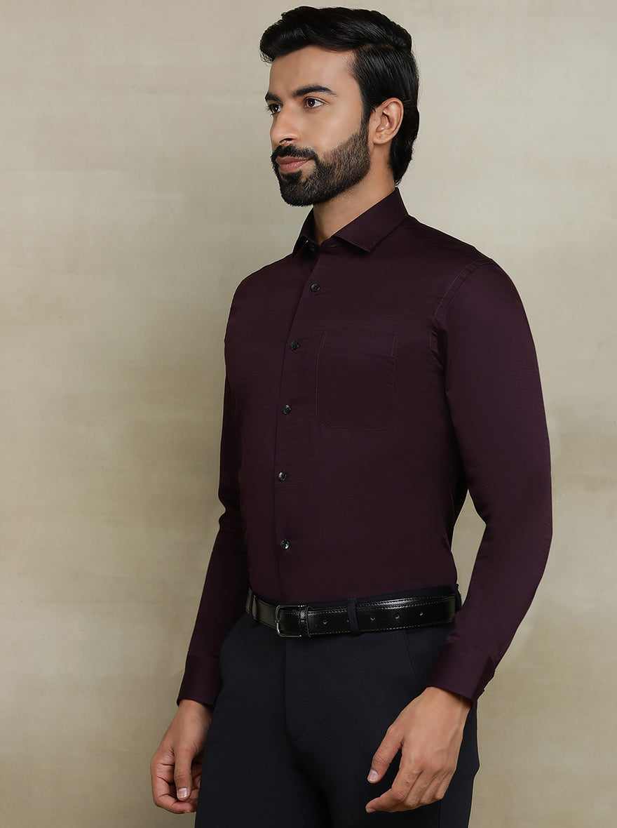 Wine Striped Slim fit Formal Shirt | Metal