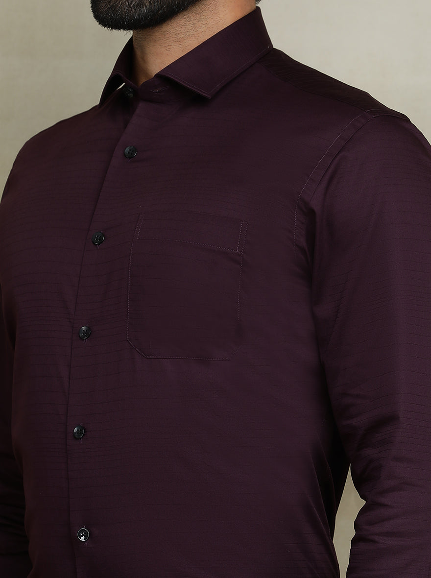 Wine Striped Slim fit Formal Shirt | Metal