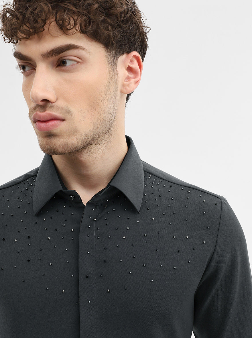 Dark Grey Solid Slim Fit Party Wear Shirt | Wyre